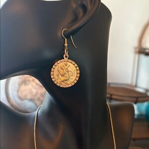 St Christopher Gold Medallion Earrings